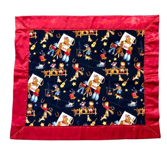 Baby Boy Security Blanket Cowboy Rodeo Used 19.5x22.5” Western Rodeo Small Carry - Picture 2 of 5
